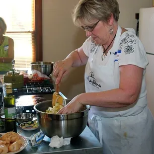Chef Kris Larkin in the midst of a Cooking Class at The Lark Inn