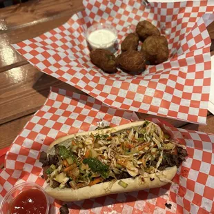 Bulgogi hot dog and jalapeño poppers