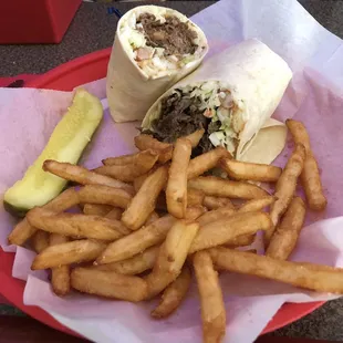 The last call wrap! It has steak, coleslaw and fries in it! So good