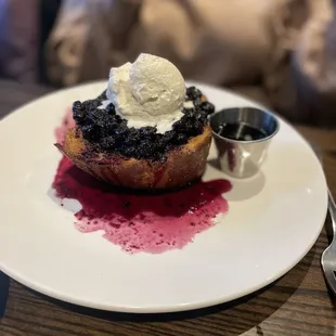 Brûlée French toast   challah, blueberry-lemon compote, whipped cream