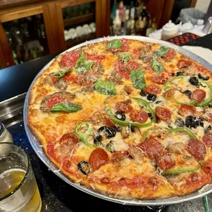 14&quot; half Supreme half Meatball ($32+1.50 for half/half), Fox Tale Sonic Boom IPA ($9-2 HH special)