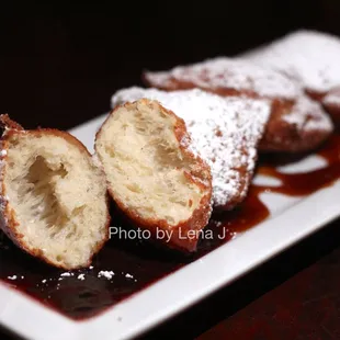 Inside of Beignets ($8) - salted caramel and strawberry basil red wine jam. The beignets weren't great but we liked the jam