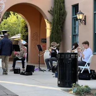 a band playing outside