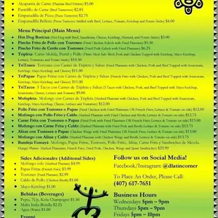 The Latin Corner * Food Truck Menu