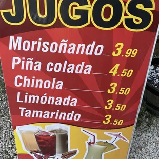 a menu for juiceos