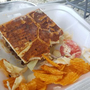 Chimi (hamburger with mayo/ketchup sc) and cabbage