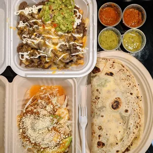 Carne Asada Fries (large, $10), Taquitos (3 for $10), and Loaded Baleada ($10).