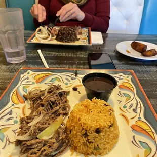 Vaca frita with puerto tocan rice