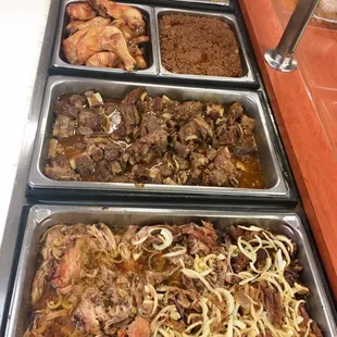 Pulled pork (pernil), Picadillo, Roast chicken, Costillas de res