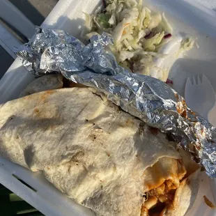 The boarito (pulled pork with Mac n cheese) and a side of Cole slaw