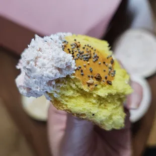 Everything egg bagel and strawberry cream cheese