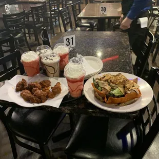 Fattiush wings and Chocolate banana and a natello Smoothie and to tropical island