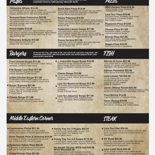 the menu for the lava lounge