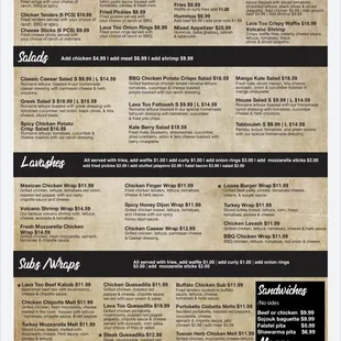 the menu for the lava lounge