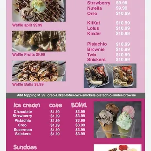 the menu for the waffle menu