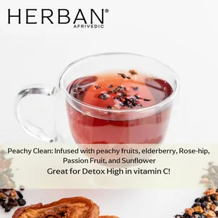 a glass cup of tea with fruit, nuts, and berries