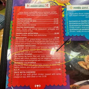 Mixed Grill Menu