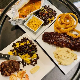 a variety of food items on a tray