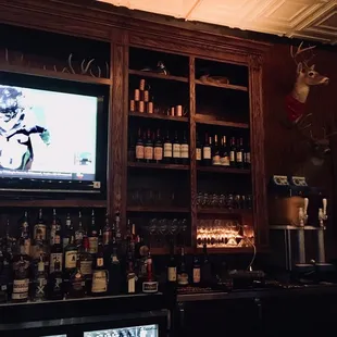 a television in a bar