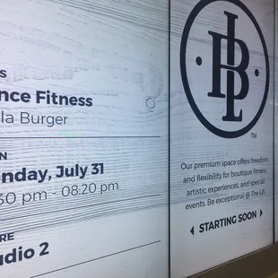 TV screen with tonight's classes