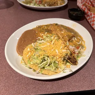#5 Combo Platter - Taco, Beam Tostada, and Chile Relleno