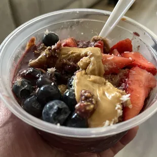 Acai bowl. I put my own peanut butter when I got home. Lol