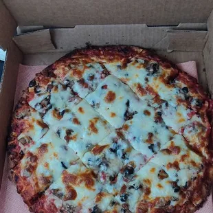 13&quot; pizza $19.25 two toppings black olives and mushrooms