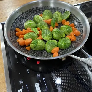 Brussel sprouts and carrots.