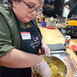 My friend concentrating on her task.