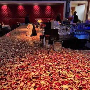 Bar, made out of reclaimed glass (from NY as lore goes)