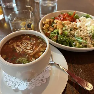 Gazpacho, arugula quinoa salad and old fashioned