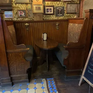 Old railroad benches turned into a booth