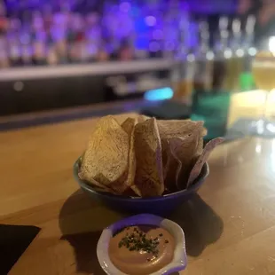 Taro chips with crack sauce