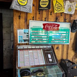 a juke box and a menu