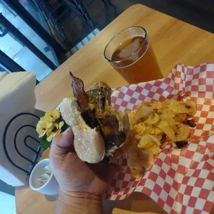 peanut butter bacon cheeseburger plus chips