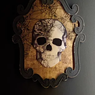 a skull with a map in the background