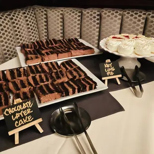 Catered event - chocolate layer cake and key lime pie