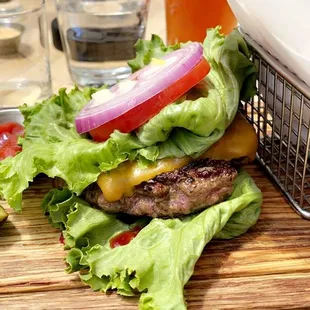 Burger with lettuce as buns