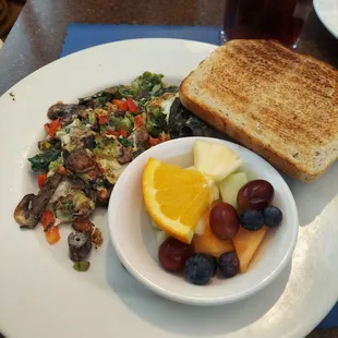 Salad with fruits and toast