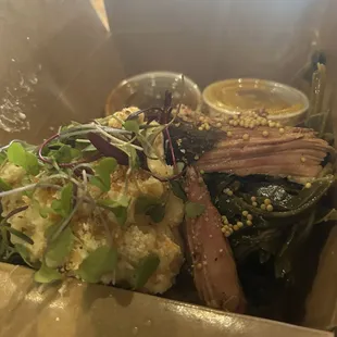 Mac and cheese and collard greenss