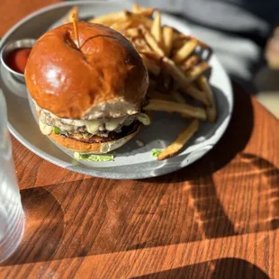 The Liberty Tavern Burger with side of fries, very tasty