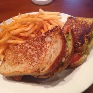 Pesto chicken sandwich. Generous enough for leftovers. Love Cajun fries!!!