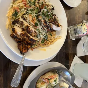 Cajun Chicken Pasta and Stuffed Shrimp.