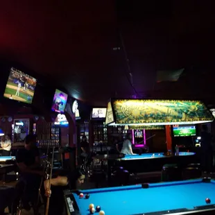 a pool table in a bar