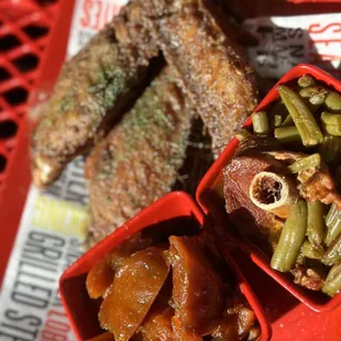 Lemon pepper turkey wings yams and string beans
