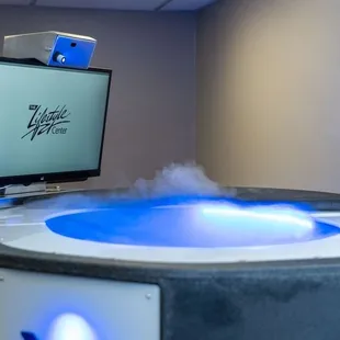 The XR chamber surrounds your body, up to the neck, with extremely cold (up to -220°F) non-toxic nitrogen gas. This dry chill allows you to