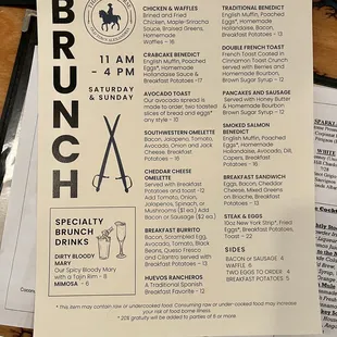 a menu for brunch