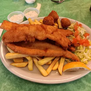 3 piece fish and fries with hushpuppies