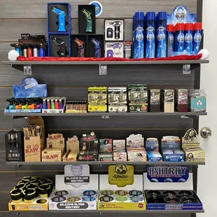 Large variety of rolling papers, wraps, torches, lighters, black and mild, cigarettes and ashtrays if you need it we&apos;ve got it!