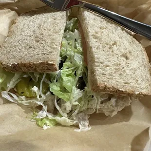 Tuna salad sandwich on wheat